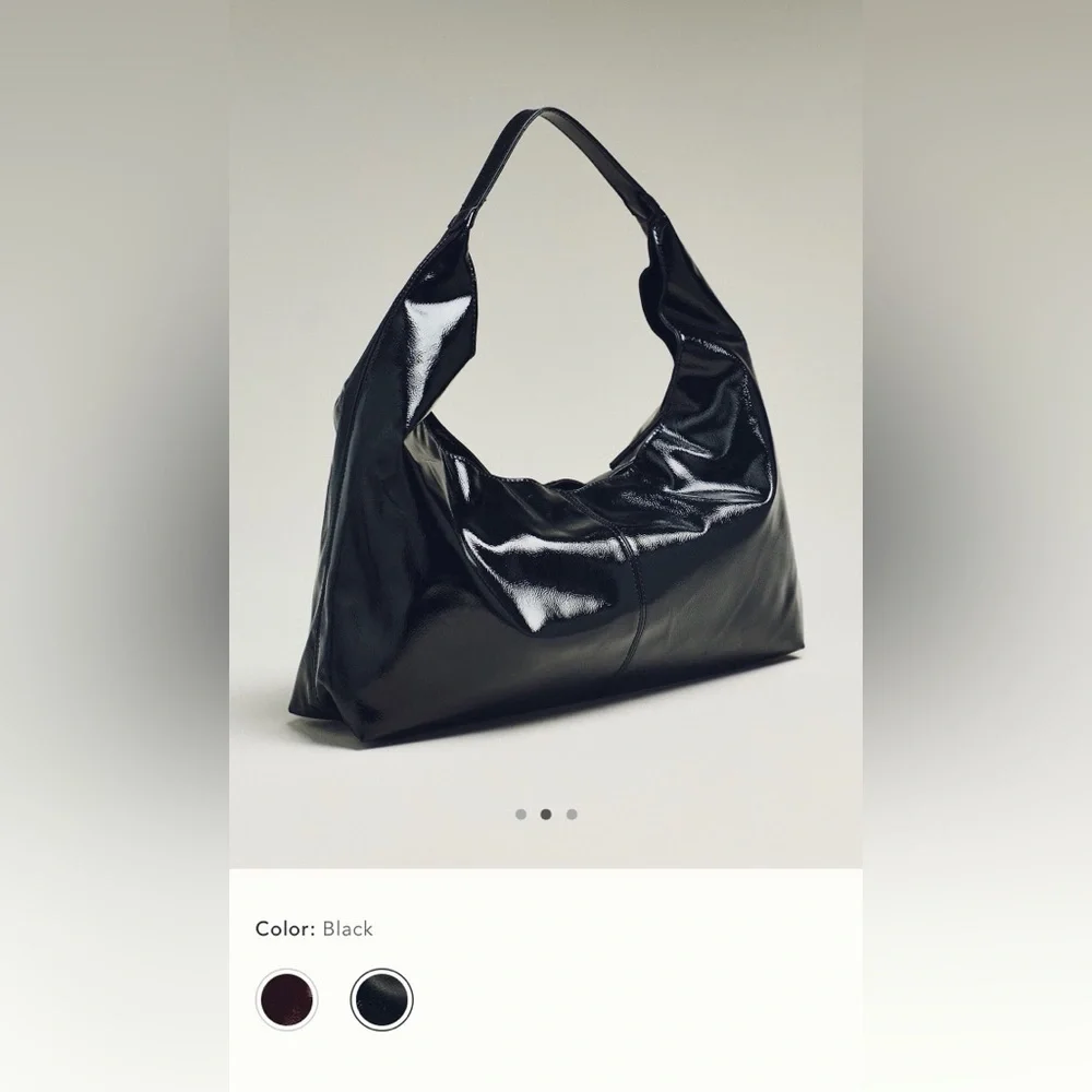 NWT new Anthropologie shiny faux patent leather tote bag purse black